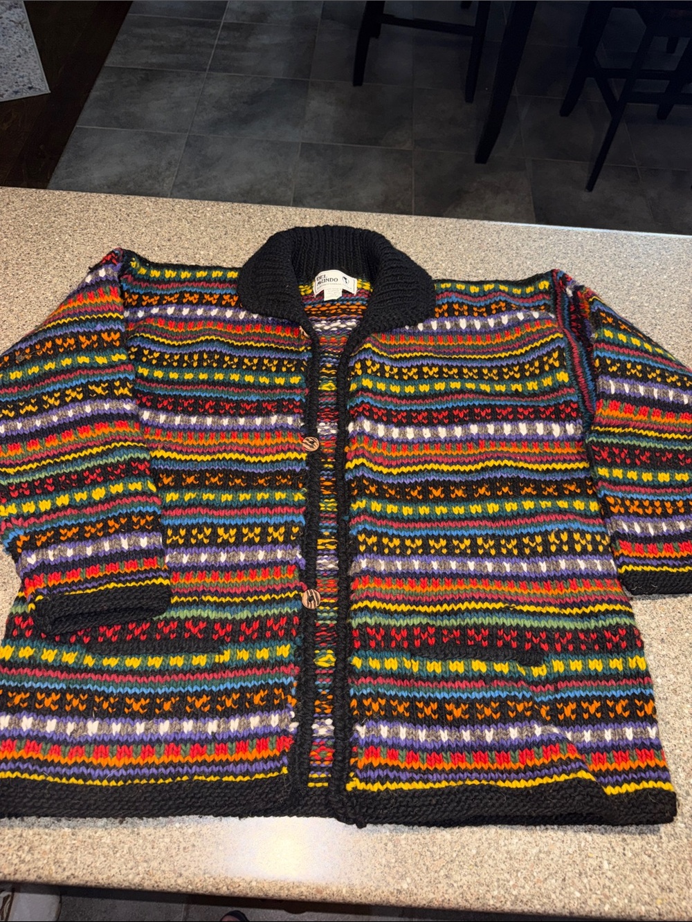 Del Mundo hand made Ecuador striped chunky wool artisan sweater